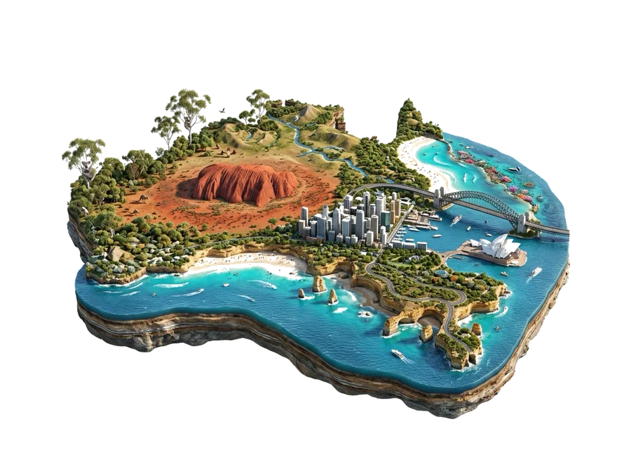Australia — floating island with landmarks