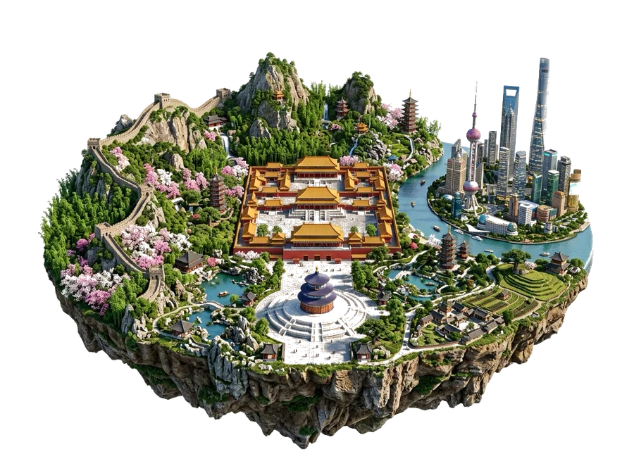 China — floating island with landmarks