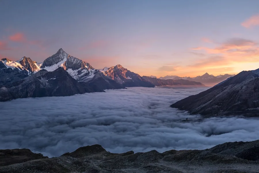 Snow-capped Canadian Rocky Mountains and alpine lake