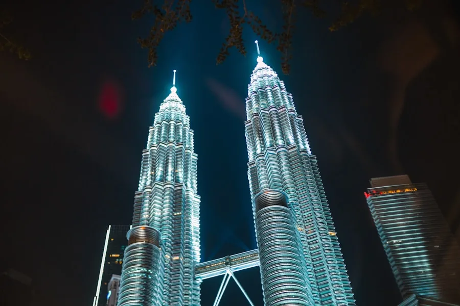 Petronas Twin Towers illuminated at night, Kuala Lumpur