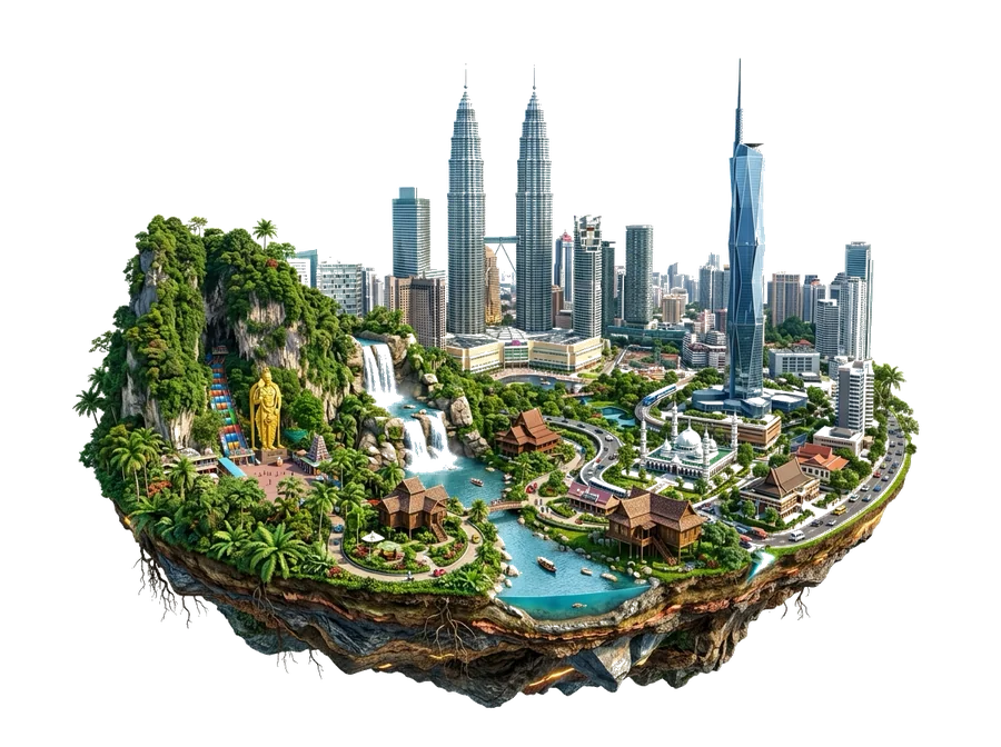 Malaysia — floating island with landmarks