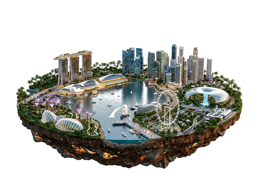 Singapore — floating island with landmarks