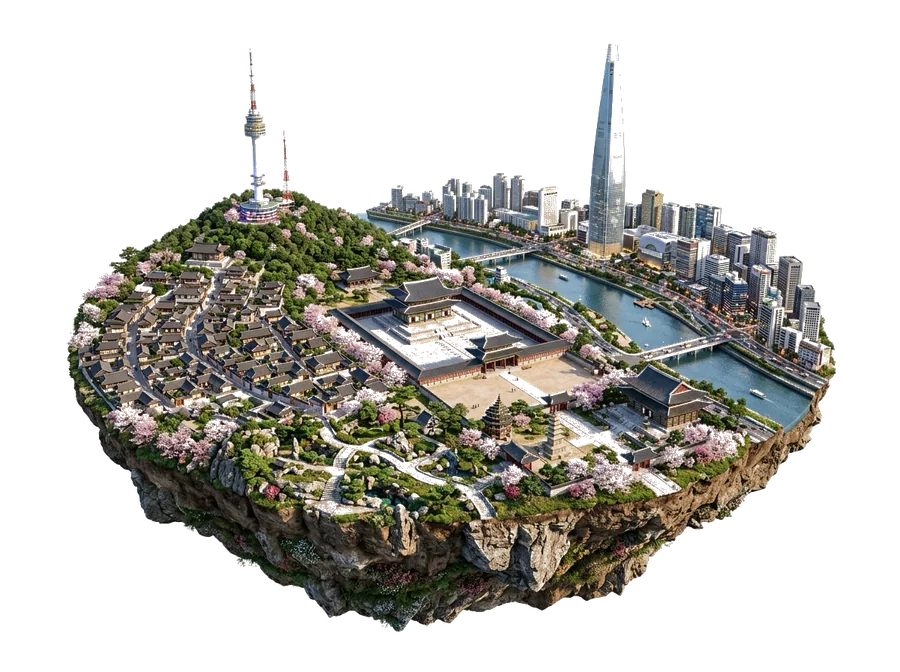 South Korea — floating island with landmarks