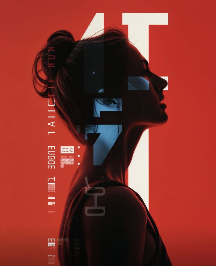 Editorial red poster with silhouette profile